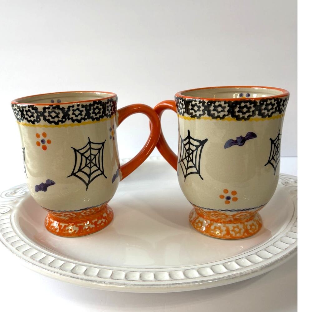 Temp-tations Halloween Boofetti Ceramic Pedestal Mugs Spiderweb Set - Picture 3 of 5